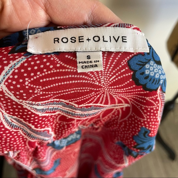 Bohemian Rose & Olive Women's Red Floral Blouse Tie Front Long S Large Hippie - Picture 9 of 10